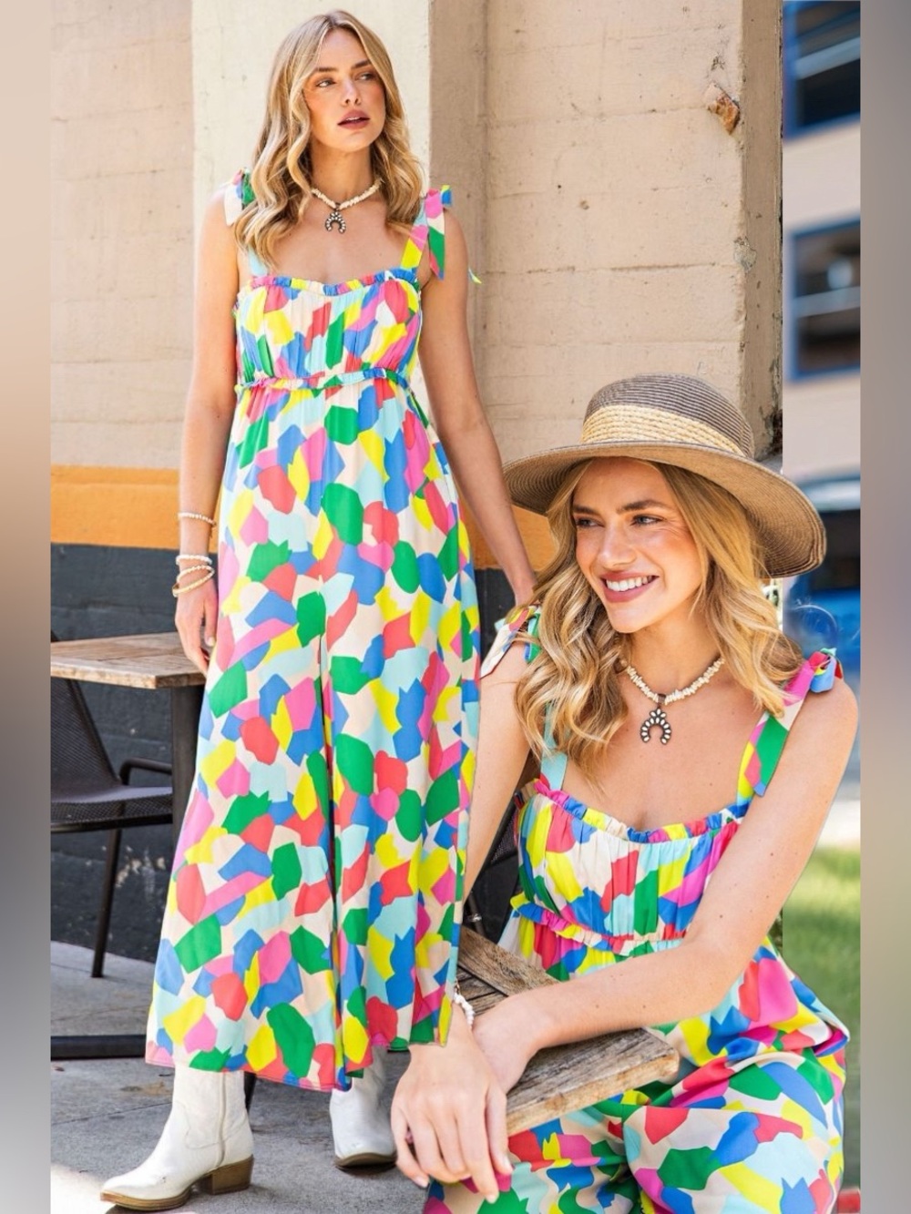 Easel | Paletta Tie Strap Wide Leg Jumpsuit Colorful Maximalist Artsy New Small